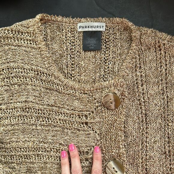 Parkhurst Women’s Medium Cardigan Sweater Jacket Tan Brown Neutral Artsy Boho - Picture 6 of 10